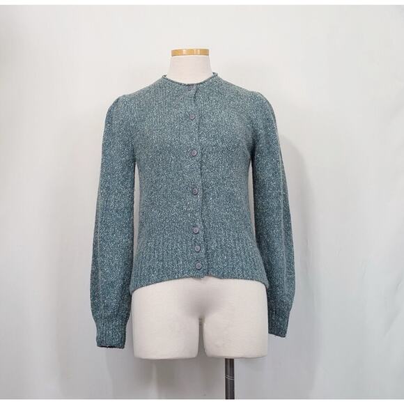 Vintage 90s Cardigan Sweater Teal Green White Misses Size M Outlander - Picture 1 of 7